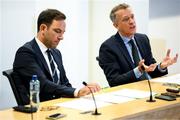 14 September 2023; FAI chief executive Jonathan Hill, right, and FAI director of football Marc Canham during an FAI media briefing at FAI Headquarters in Abbotstown, Dublin. Photo by Stephen McCarthy/Sportsfile