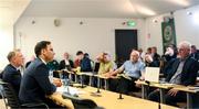 14 September 2023; FAI director of football Marc Canham, second from left, and FAI chief executive Jonathan Hill, left, during an FAI media briefing at FAI Headquarters in Abbotstown, Dublin. Photo by Stephen McCarthy/Sportsfile