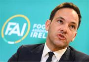 14 September 2023; FAI director of football Marc Canham during an FAI media briefing at FAI Headquarters in Abbotstown, Dublin. Photo by Stephen McCarthy/Sportsfile