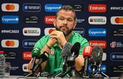 14 September 2023; Head coach Andy Farrell during an Ireland rugby media conference at the Westotel Nantes Atlantique in Nantes, France. Photo by Brendan Moran/Sportsfile