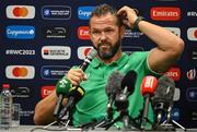 14 September 2023; Head coach Andy Farrell during an Ireland rugby media conference at the Westotel Nantes Atlantique in Nantes, France. Photo by Brendan Moran/Sportsfile