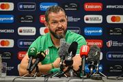 14 September 2023; Head coach Andy Farrell during an Ireland rugby media conference at the Westotel Nantes Atlantique in Nantes, France. Photo by Brendan Moran/Sportsfile