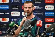 14 September 2023; Mack Hansen during an Ireland rugby media conference at the Westotel Nantes Atlantique in Nantes, France. Photo by Brendan Moran/Sportsfile