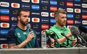 14 September 2023; Mack Hansen, left, and Peter O'Mahony during an Ireland rugby media conference at the Westotel Nantes Atlantique in Nantes, France. Photo by Brendan Moran/Sportsfile