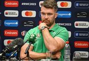 14 September 2023; Peter O’Mahony during an Ireland rugby media conference at the Westotel Nantes Atlantique in Nantes, France. Photo by Brendan Moran/Sportsfile