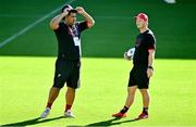 15 September 2023; Tonga head coach Toutai Kefu, left, and attack coach Tyler Bleyendaal during the Tonga rugby squad captain's run at the Stade de la Beaujoire in Nantes, France. Photo by Brendan Moran/Sportsfile