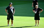 15 September 2023; Tonga head coach Toutai Kefu, left, and consultant Chris Boyd during the Tonga rugby squad captain's run at the Stade de la Beaujoire in Nantes, France. Photo by Brendan Moran/Sportsfile