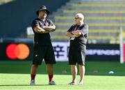 15 September 2023; Tonga head coach Toutai Kefu, left, and consultant Chris Boyd during the Tonga rugby squad captain's run at the Stade de la Beaujoire in Nantes, France. Photo by Brendan Moran/Sportsfile