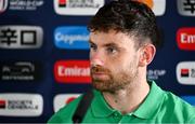 15 September 2023; Hugo Keenan during a media conference after the Ireland rugby squad captain's run at the Stade de la Beaujoire in Nantes, France. Photo by Brendan Moran/Sportsfile