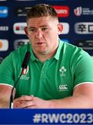 15 September 2023; Tadhg Furlong during a media conference after the Ireland rugby squad captain's run at the Stade de la Beaujoire in Nantes, France. Photo by Brendan Moran/Sportsfile