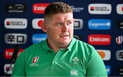 15 September 2023; Tadhg Furlong during a media conference after the Ireland rugby squad captain's run at the Stade de la Beaujoire in Nantes, France. Photo by Brendan Moran/Sportsfile