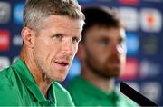 15 September 2023; Defence coach Simon Easterby during a media conference after the Ireland rugby squad captain's run at the Stade de la Beaujoire in Nantes, France. Photo by Brendan Moran/Sportsfile