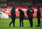 15 September 2023; Referee Eoghan O’Shea, left, and his officials inspect the pitch before the Sports Direct Men’s FAI Cup quarter-final match between Cork City and Wexford at Turner's Cross in Cork. Photo by Eóin Noonan/Sportsfile