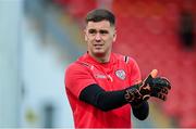15 September 2023; Derry City goalkeeper Brian Maher before the SSE Airtricity Men's Premier Division match between Derry City and Shamrock Rovers at The Ryan McBride Brandywell Stadium in Derry. Photo by Stephen McCarthy/Sportsfile