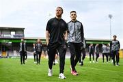 15 September 2023; Daryl Horgan, left, and Darragh Leahy of Dundalk before the Sports Direct Men’s FAI Cup quarter-final match between Galway United and Dundalk at Eamonn Deacy Park in Galway. Photo by Ben McShane/Sportsfile