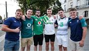 15 September 2023; Ireland supporters, from left, Michael O'Doherty, John Cronin, Evan Dooley, Gavin Ryan, William O'Dwyer and Simon Farrell, from Cork and Tipperrary in Nantes, France ahead of Ireland's Rugby World Cup 2023 game against Tonga. Photo by Brendan Moran/Sportsfile