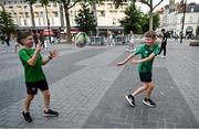 15 September 2023; Ireland supporters Robert Lewis Jnr, left, from Ballyfinn in Portlaoise, Laois, and Scott Cooke, from Grange in Tipperary, in Nantes, France ahead of Ireland's Rugby World Cup 2023 game against Tonga. Photo by Brendan Moran/Sportsfile