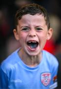 15 September 2023; A young Derry City supporter before the SSE Airtricity Men's Premier Division match between Derry City and Shamrock Rovers at The Ryan McBride Brandywell Stadium in Derry. Photo by Stephen McCarthy/Sportsfile Photo by Stephen McCarthy/Sportsfile