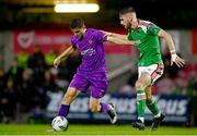 15 September 2023; Darragh Levingston of Wexford in action against Conor Drinan of Cork City during the Sports Direct Men’s FAI Cup quarter final match between Cork City and Wexford at Turner's Cross in Cork. Photo by Eóin Noonan/Sportsfile