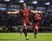 15 September 2023; Maurice Nugent of Galway United celebrates after scoring his side's third goal during the Sports Direct Men’s FAI Cup quarter-final match between Galway United and Dundalk at Eamonn Deacy Park in Galway. Photo by John Sheridan/Sportsfile