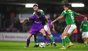 15 September 2023; Darragh Levingston of Wexford in action against Conor Drinan of Cork City during the Sports Direct Men’s FAI Cup quarter final match between Cork City and Wexford at Turner's Cross in Cork. Photo by Eóin Noonan/Sportsfile