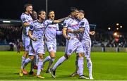 15 September 2023; Krystian Nowak of Bohemians, second from right, celebrates after scoring his side's first goal during the Sports Direct Men’s FAI Cup quarter-final match between Drogheda United and Bohemians at Weavers Park in Drogheda, Louth. Photo by Seb Daly/Sportsfile Photo by Seb Daly/Sportsfile