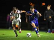 15 September 2023; Darragh Power of Waterford in action against Tiernan O'Brien of Cobh Ramblers during the SSE Airtricity Men's First Division match between Waterford and Cobh Ramblers at RSC in Waterford. Photo by Michael P Ryan/Sportsfile