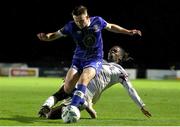 15 September 2023; Darragh Power of Waterford is tackled by Wilson Waweru of Cobh Ramblers during the SSE Airtricity Men's First Division match between Waterford and Cobh Ramblers at RSC in Waterford. Photo by Michael P Ryan/Sportsfile