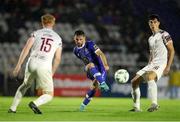 15 September 2023; Shane Griffin of Waterford in action against Cobh Ramblers players, Alec Byrne, left, and Luke Desmond during the SSE Airtricity Men's First Division match between Waterford and Cobh Ramblers at RSC in Waterford. Photo by Michael P Ryan/Sportsfile