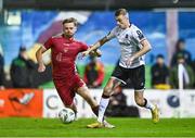 15 September 2023; Daniel Kelly of Dundalk in action against Rob Slevin of Galway United during the Sports Direct Men’s FAI Cup quarter-final match between Galway United and Dundalk at Eamonn Deacy Park in Galway. Photo by Ben McShane/Sportsfile