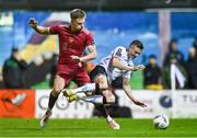 15 September 2023; Daniel Kelly of Dundalk in action against Rob Slevin of Galway United during the Sports Direct Men’s FAI Cup quarter-final match between Galway United and Dundalk at Eamonn Deacy Park in Galway. Photo by Ben McShane/Sportsfile