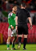 15 September 2023; Ben Worman of Cork City protests to referee Eoghan O'Shea during the Sports Direct Men’s FAI Cup quarter final match between Cork City and Wexford at Turner's Cross in Cork. Photo by Eóin Noonan/Sportsfile