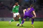 15 September 2023; Malik Dijksteel of Cork City in action against Corban Piper of Wexford during the Sports Direct Men’s FAI Cup quarter final match between Cork City and Wexford at Turner's Cross in Cork. Photo by Eóin Noonan/Sportsfile