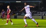 15 September 2023; Jonathan Afolabi of Bohemians celebrates after scoring his side's second goal during the Sports Direct Men’s FAI Cup quarter-final match between Drogheda United and Bohemians at Weavers Park in Drogheda, Louth. Photo by Seb Daly/Sportsfile