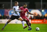 15 September 2023; Wassim Aouachria of Galway United in action against Hayden Muller of Dundalk during the Sports Direct Men’s FAI Cup quarter-final match between Galway United and Dundalk at Eamonn Deacy Park in Galway. Photo by Ben McShane/Sportsfile
