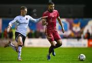 15 September 2023; Wassim Aouachria of Galway United in action against Hayden Muller of Dundalk during the Sports Direct Men’s FAI Cup quarter-final match between Galway United and Dundalk at Eamonn Deacy Park in Galway. Photo by Ben McShane/Sportsfile