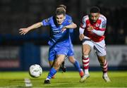 15 September 2023; Jake Mulraney of St Patrick's Athletic in action against Seamus Keogh of Finn Harps during the Sports Direct Men’s FAI Cup quarter-final match between Finn Harps and St Patrick's Athletic at Finn Park in Ballybofey, Donegal. Photo by Ramsey Cardy/Sportsfile