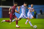 15 September 2023; James Clarke of Bohemians in action against Gary Deegan of Drogheda United during the Sports Direct Men’s FAI Cup quarter-final match between Drogheda United and Bohemians at Weavers Park in Drogheda, Louth. Photo by Seb Daly/Sportsfile