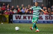15 September 2023; Graham Burke of Shamrock Rovers scores his side's first goal, a penalty, during the SSE Airtricity Men's Premier Division match between Derry City and Shamrock Rovers at The Ryan McBride Brandywell Stadium in Derry. Photo by Stephen McCarthy/Sportsfile