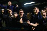 15 September 2023; Bohemians supporters celebrate their side's third goal during the Sports Direct Men’s FAI Cup quarter-final match between Drogheda United and Bohemians at Weavers Park in Drogheda, Louth. Photo by Seb Daly/Sportsfile