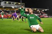 15 September 2023; Ruairi Keating of Cork City celebrates after scoring his side's second goal during the Sports Direct Men’s FAI Cup quarter final match between Cork City and Wexford at Turner's Cross in Cork. Photo by Eóin Noonan/Sportsfile