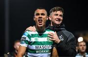 15 September 2023; Graham Burke of Shamrock Rovers, left, and team-mate Ronan Finn after the SSE Airtricity Men's Premier Division match between Derry City and Shamrock Rovers at The Ryan McBride Brandywell Stadium in Derry. Photo by Stephen McCarthy/Sportsfile