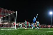 15 September 2023; Shamrock Rovers goalkeeper Alan Mannus punches a ball clear late in the game during the SSE Airtricity Men's Premier Division match between Derry City and Shamrock Rovers at The Ryan McBride Brandywell Stadium in Derry. Photo by Stephen McCarthy/Sportsfile