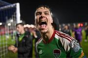 15 September 2023; Cian Coleman of Cork City celebrates after his side's victory in the Sports Direct Men’s FAI Cup quarter final match between Cork City and Wexford at Turner's Cross in Cork. Photo by Eóin Noonan/Sportsfile