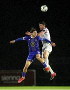 15 September 2023; Cameron Cresswell of Waterford in action against Brendan Frahill of Cobh Ramblers during the SSE Airtricity Men's First Division match between Waterford and Cobh Ramblers at RSC in Waterford. Photo by Michael P Ryan/Sportsfile