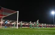15 September 2023; Shamrock Rovers players react after conceding their side's first goal during the SSE Airtricity Men's Premier Division match between Derry City and Shamrock Rovers at The Ryan McBride Brandywell Stadium in Derry. Photo by Stephen McCarthy/Sportsfile
