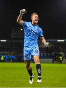 15 September 2023; Bohemians goalkeeper James Talbot celebrates after his side's victory in the Sports Direct Men’s FAI Cup quarter-final match between Drogheda United and Bohemians at Weavers Park in Drogheda, Louth. Photo by Seb Daly/Sportsfile