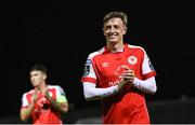 15 September 2023; Chris Forrester of St Patrick's Athletic celebrates after the Sports Direct Men’s FAI Cup quarter-final match between Finn Harps and St Patrick's Athletic at Finn Park in Ballybofey, Donegal. Photo by Ramsey Cardy/Sportsfile