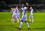 15 September 2023; Jonathan Afolabi of Bohemians after scoring their side's second goal during the Sports Direct Men’s FAI Cup quarter-final match between Drogheda United and Bohemians at Weavers Park in Drogheda, Louth. Photo by Seb Daly/Sportsfile