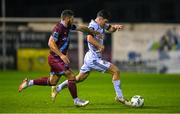 15 September 2023; James Clarke of Bohemians in action against Gary Deegan of Drogheda United during the Sports Direct Men’s FAI Cup quarter-final match between Drogheda United and Bohemians at Weavers Park in Drogheda, Louth. Photo by Seb Daly/Sportsfile